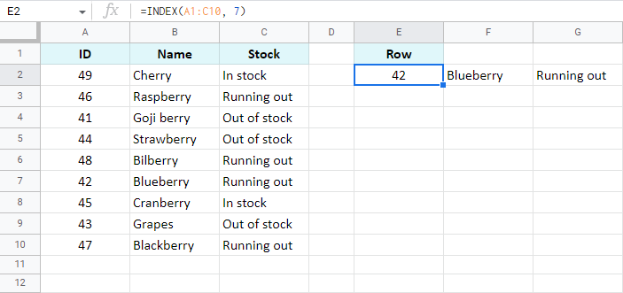 index match google sheets