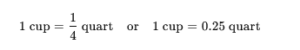 Since 1 quart = 4 cups, we can say